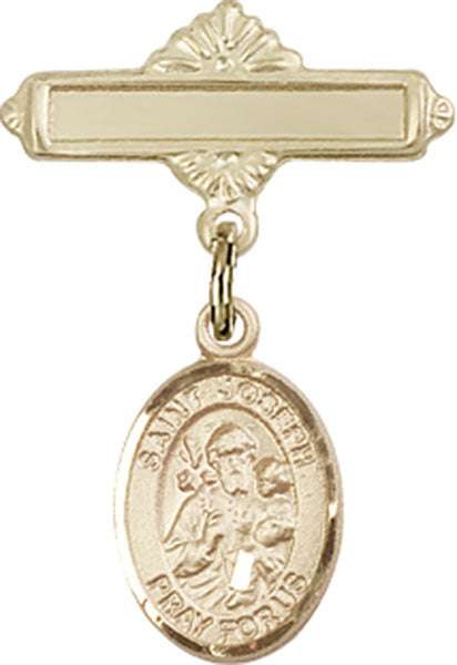 St. Joseph Charm and Polished Engravable Badge Pin