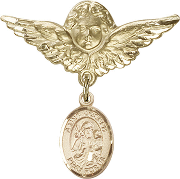 St. Joseph Charm and Angel with Larger Wings Badge Pin
