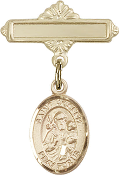 St. Joseph Charm and Polished Engravable Badge Pin