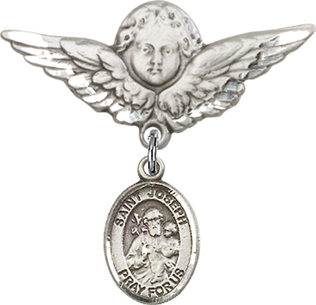 St. Joseph Charm and Angel with Larger Wings Badge Pin
