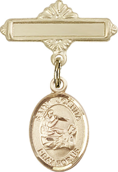 St. Joshua Charm and Polished Engravable Badge Pin