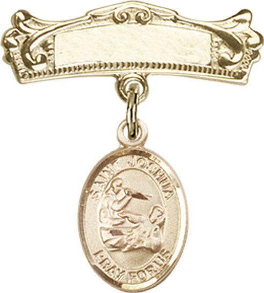 St. Joshua Charm and Arched Polished Engravable Badge Pin