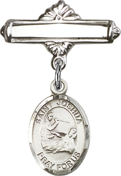 St. Joshua Charm and Polished Engravable Badge Pin