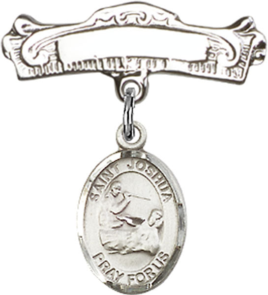 St. Joshua Charm and Arched Polished Engravable Badge Pin