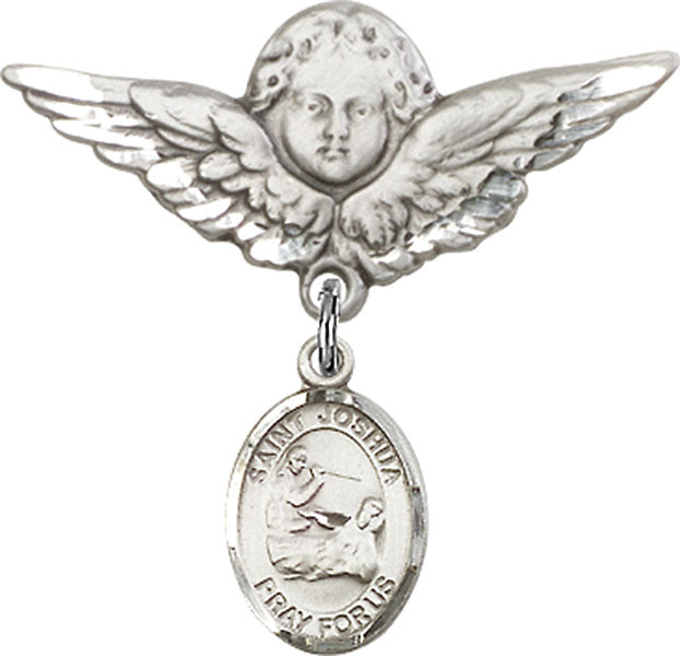 St. Joshua Charm and Angel with Larger Wings Badge Pin