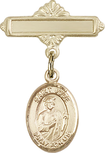 St. Jude Thaddeus Charm and Polished Engravable Badge Pin