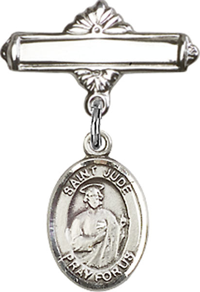 St. Jude Thaddeus Charm and Polished Engravable Badge Pin