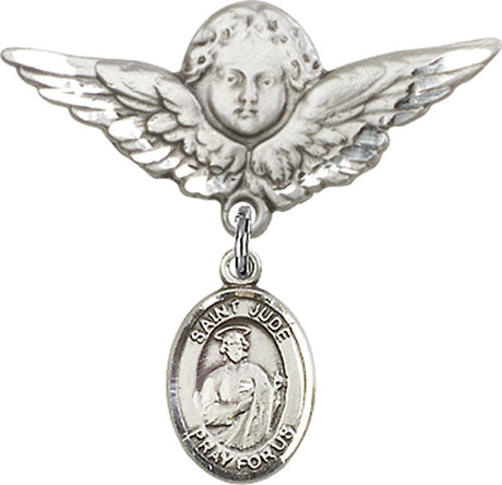 St. Jude Thaddeus Charm and Angel with Larger Wings Badge Pin