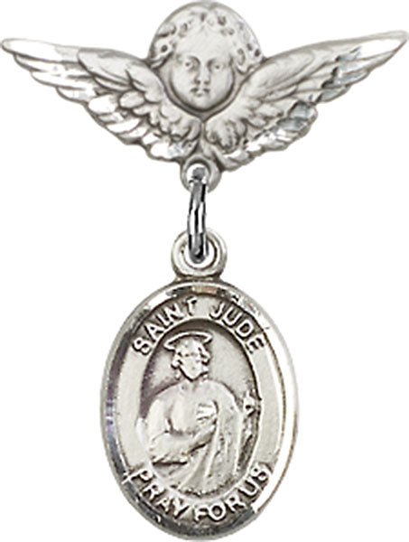 St. Jude Thaddeus Charm and Angel with Smaller Wings Badge Pin