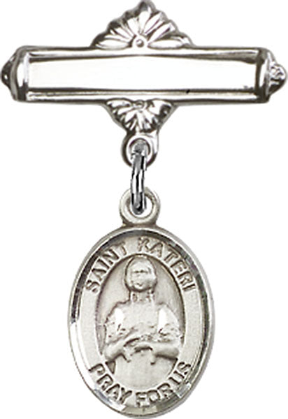 St. Kateri Charm and Polished Engravable Badge Pin