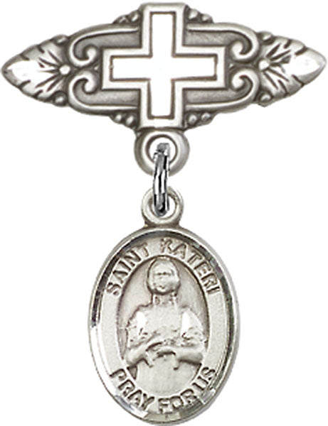 St. Kateri Charm and Badge Pin with Cross