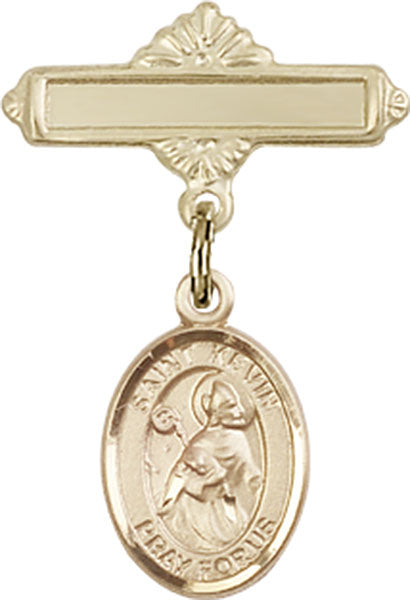 St. Kevin Charm and Polished Engravable Badge Pin
