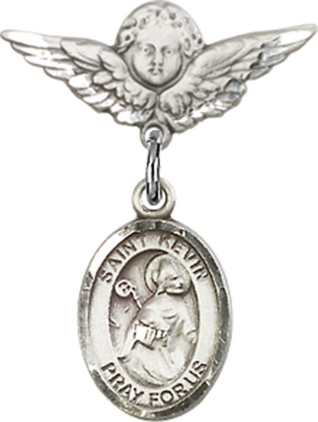St. Kevin Charm and Angel with Smaller Wings Badge Pin