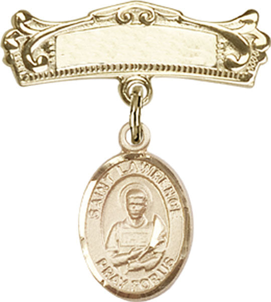 St. Lawrence Charm and Arched Polished Engravable Badge Pin