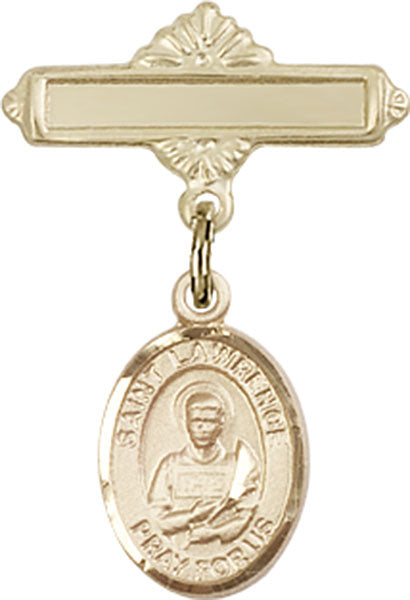 St. Lawrence Charm and Polished Engravable Badge Pin