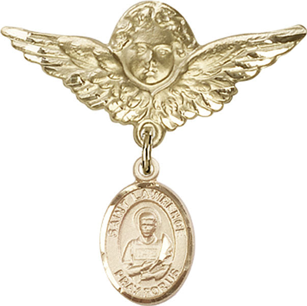 St. Lawrence Charm and Angel with Larger Wings Badge Pin
