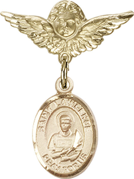 St. Lawrence Charm and Angel with Smaller Wings Badge Pin