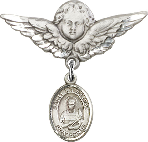 St. Lawrence Charm and Angel with Larger Wings Badge Pin