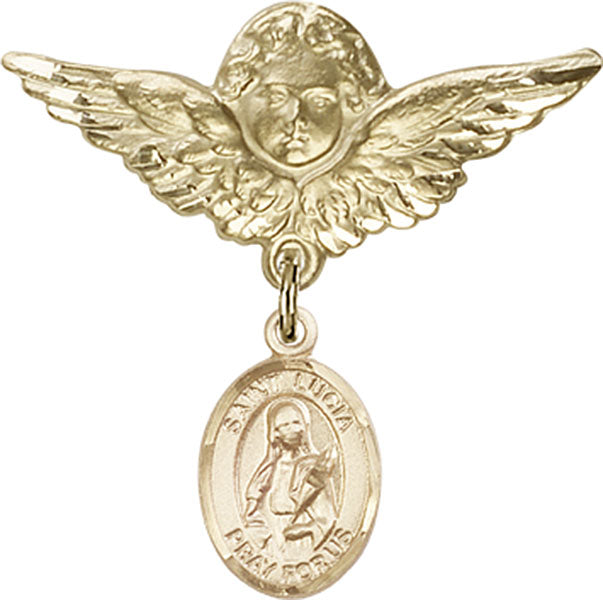 St. Lucia of Syracuse Charm and Angel with Larger Wings Badge Pin