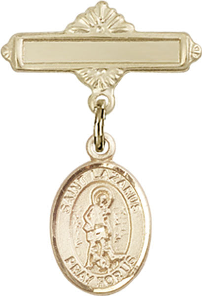 St. Lazarus Charm and Polished Engravable Badge Pin