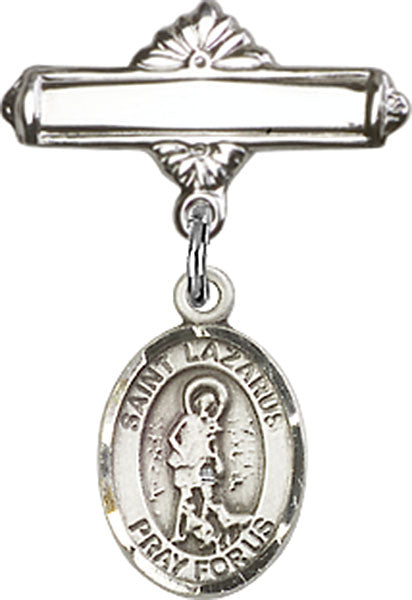 St. Lazarus Charm and Polished Engravable Badge Pin