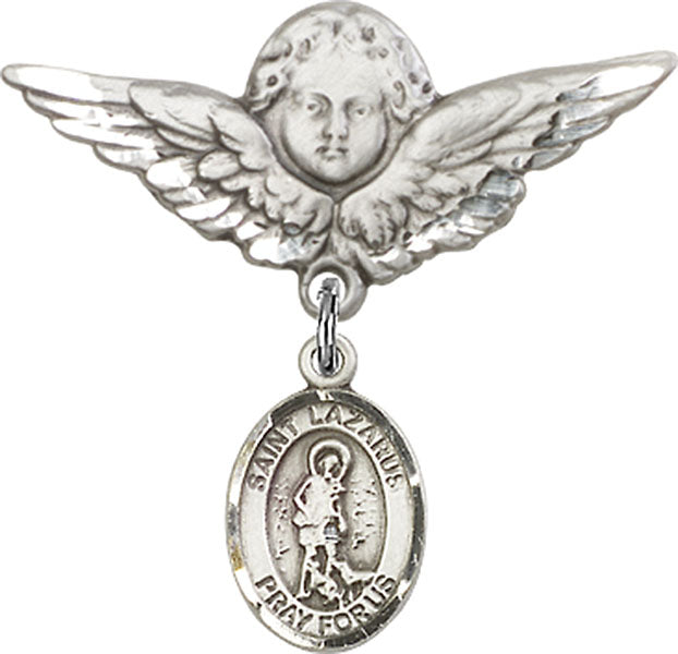 St. Lazarus Charm and Angel with Larger Wings Badge Pin