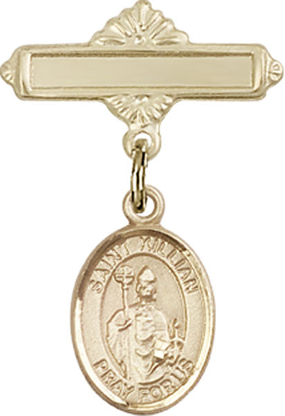 St. Kilian Charm and Polished Engravable Badge Pin