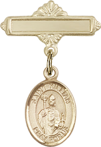 St. Kilian Charm and Polished Engravable Badge Pin