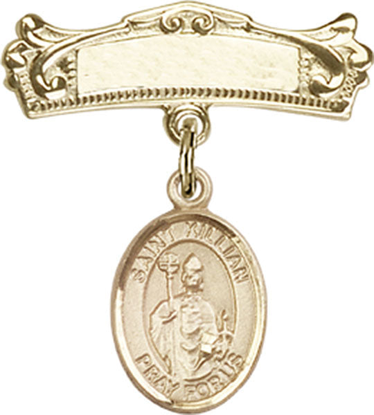 St. Kilian Charm and Arched Polished Engravable Badge Pin
