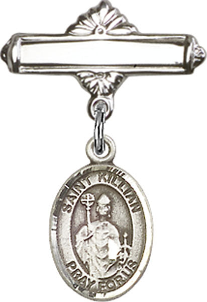 St. Kilian Charm and Polished Engravable Badge Pin