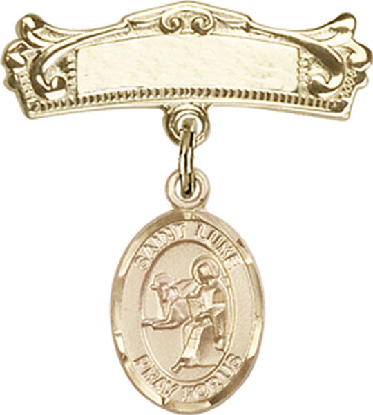 St. Luke the Apostle Charm and Arched Polished Engravable Badge Pin