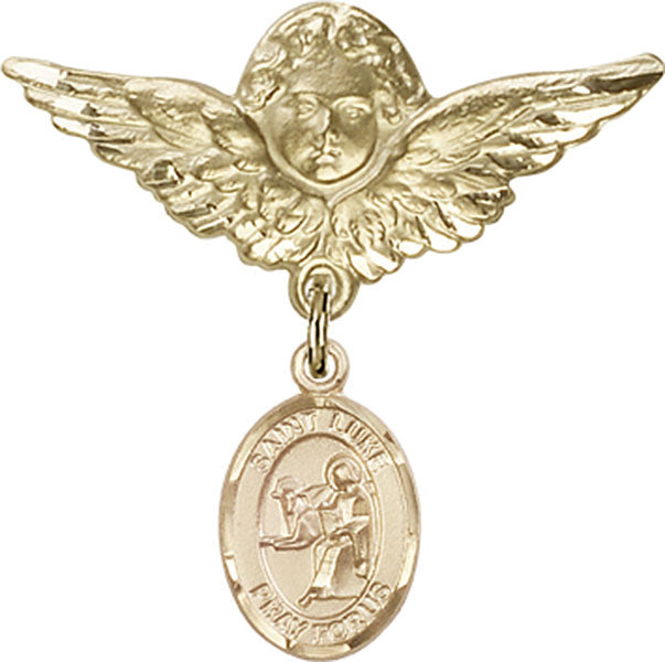 St. Luke the Apostle Charm and Angel with Larger Wings Badge Pin