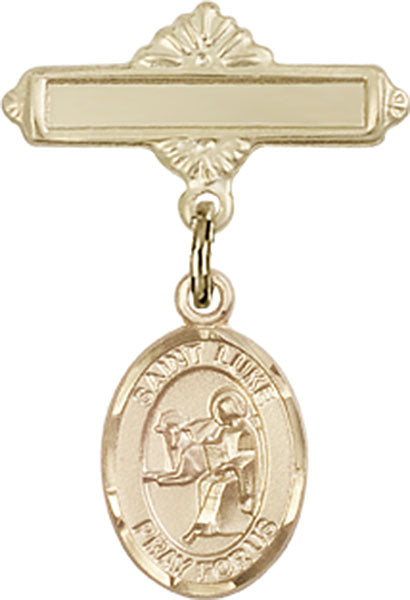 St. Luke the Apostle Charm and Polished Engravable Badge Pin