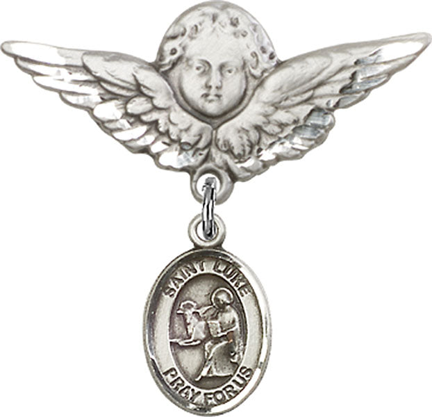 St. Luke the Apostle Charm and Angel with Larger Wings Badge Pin