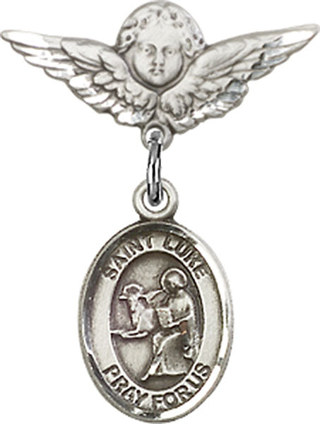 St. Luke the Apostle Charm and Angel with Smaller Wings Badge Pin