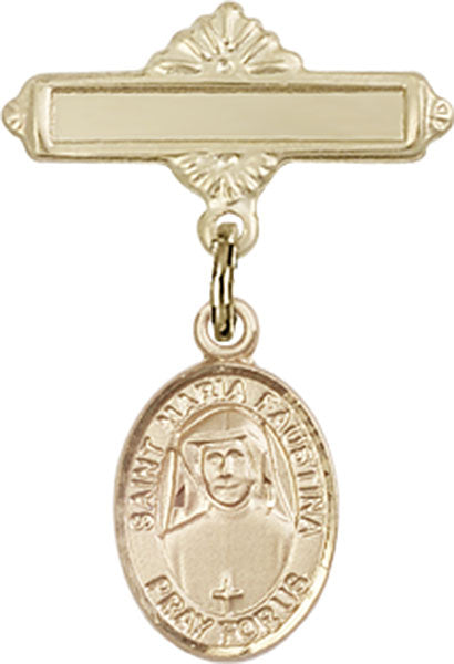 St. Maria Faustina Charm and Polished Engravable Badge Pin