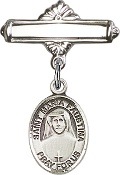 St. Maria Faustina Charm and Polished Engravable Badge Pin