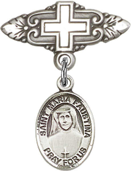 St. Maria Faustina Charm and Badge Pin with Cross