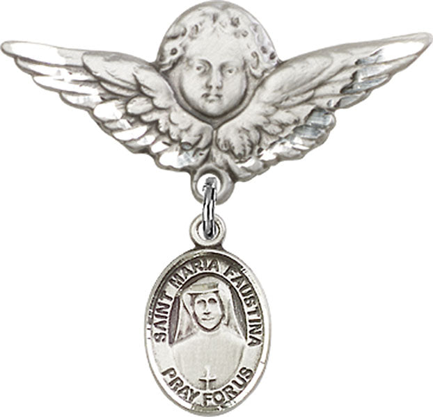 St. Maria Faustina Charm and Angel with Larger Wings Badge Pin