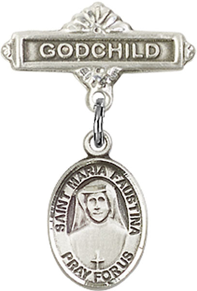 St. Maria Faustina Charm and Godchild Badge Pin