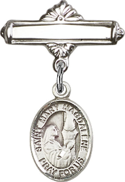 St. Mary Magdalene Charm and Polished Engravable Badge Pin