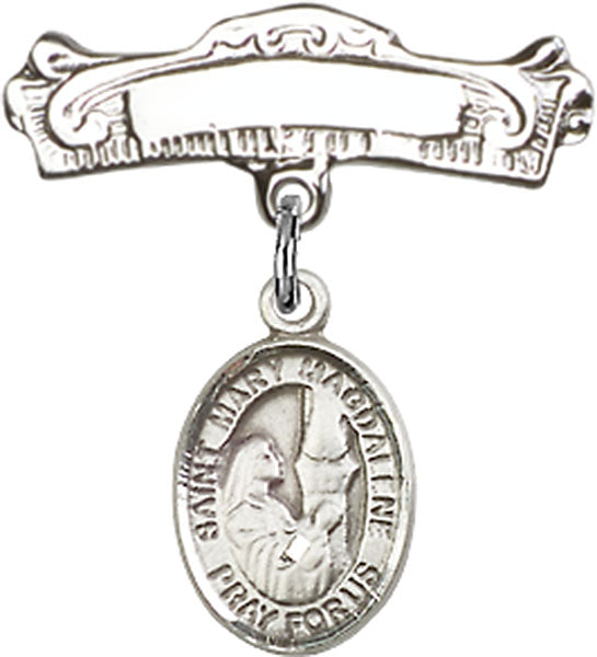 St. Mary Magdalene Charm and Arched Polished Engravable Badge Pin