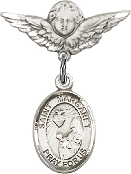 St. Margaret Mary Alacoque Charm and Angel with Smaller Wings Badge Pin