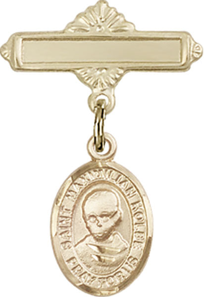 St. Maximilian Kolbe Charm and Polished Engravable Badge Pin