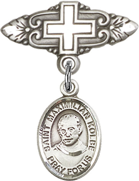 St. Maximilian Kolbe Charm and Badge Pin with Cross