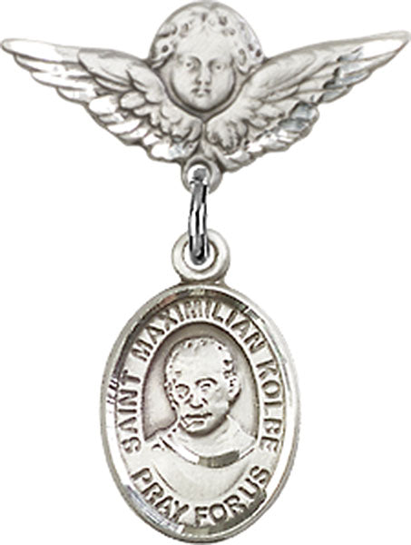 St. Maximilian Kolbe Charm and Angel with Smaller Wings Badge Pin