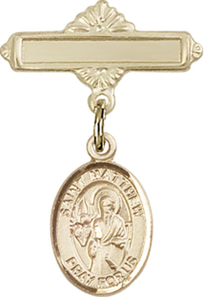 St. Matthew the Apostle Charm and Polished Engravable Badge Pin