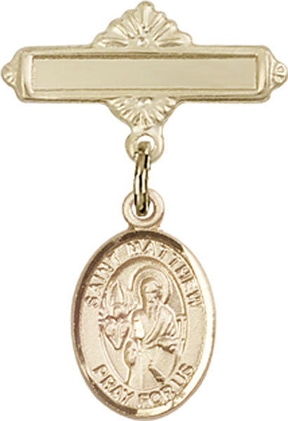 St. Matthew the Apostle Charm and Polished Engravable Badge Pin