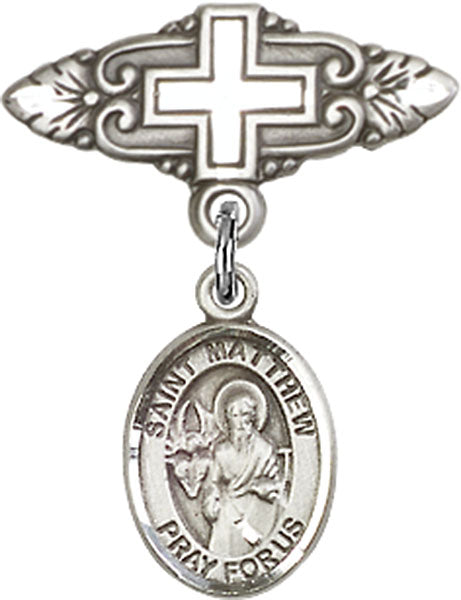 St. Matthew the Apostle Charm and Badge Pin with Cross