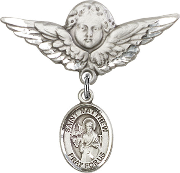 St. Matthew the Apostle Charm and Angel with Larger Wings Badge Pin